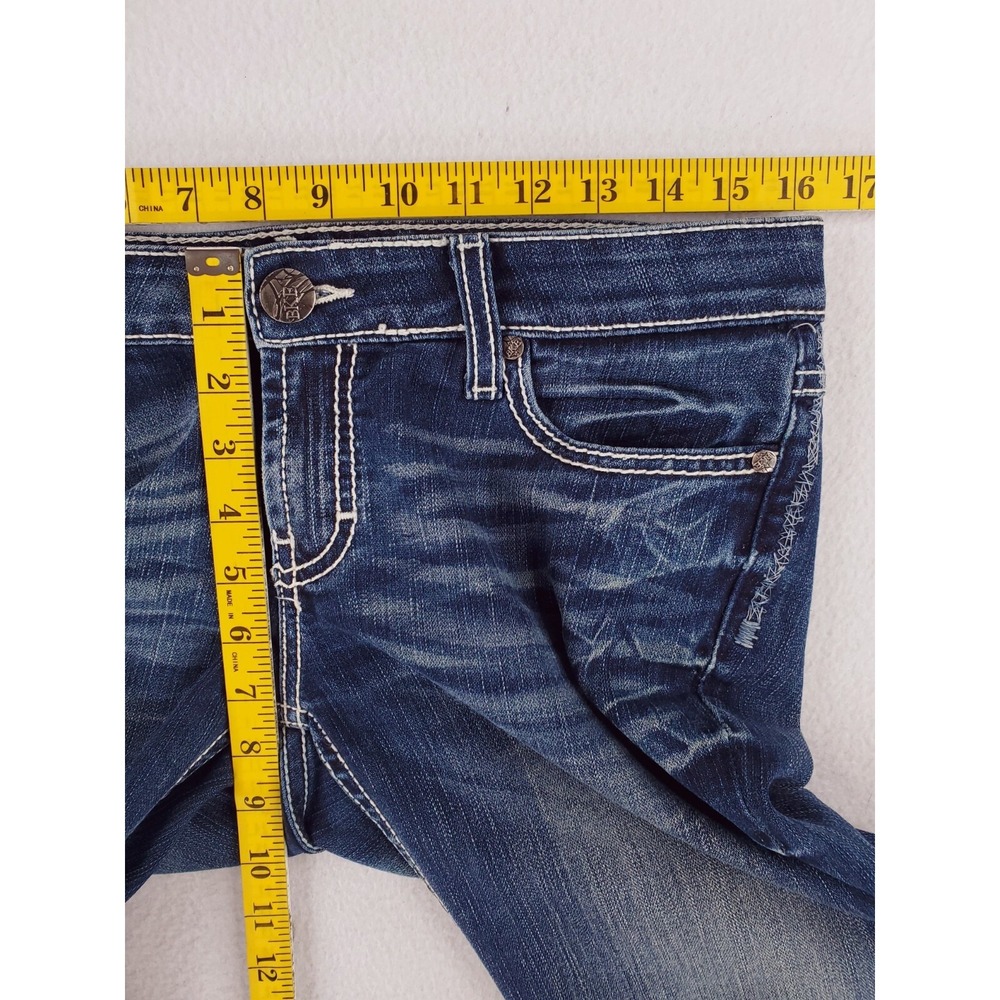 BKE Jeans Womens 28 Sabrina Flared Boot Distressed Thick Stitch Patchwork Y2K - Picture 14 of 16